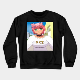 Short Pink Hair Anime Girl and Green eyes Crewneck Sweatshirt